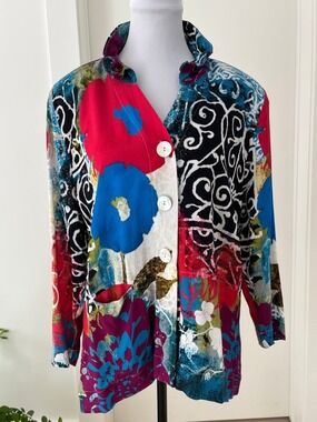 DOLCEZZA Simply Art Tunic Lightweight Button Front Vibrant Colourful Artsy Chic